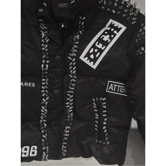 ACDC SPIKED PATCH PUFFER COAT IN BLACK NWT - Picture 13 of 16